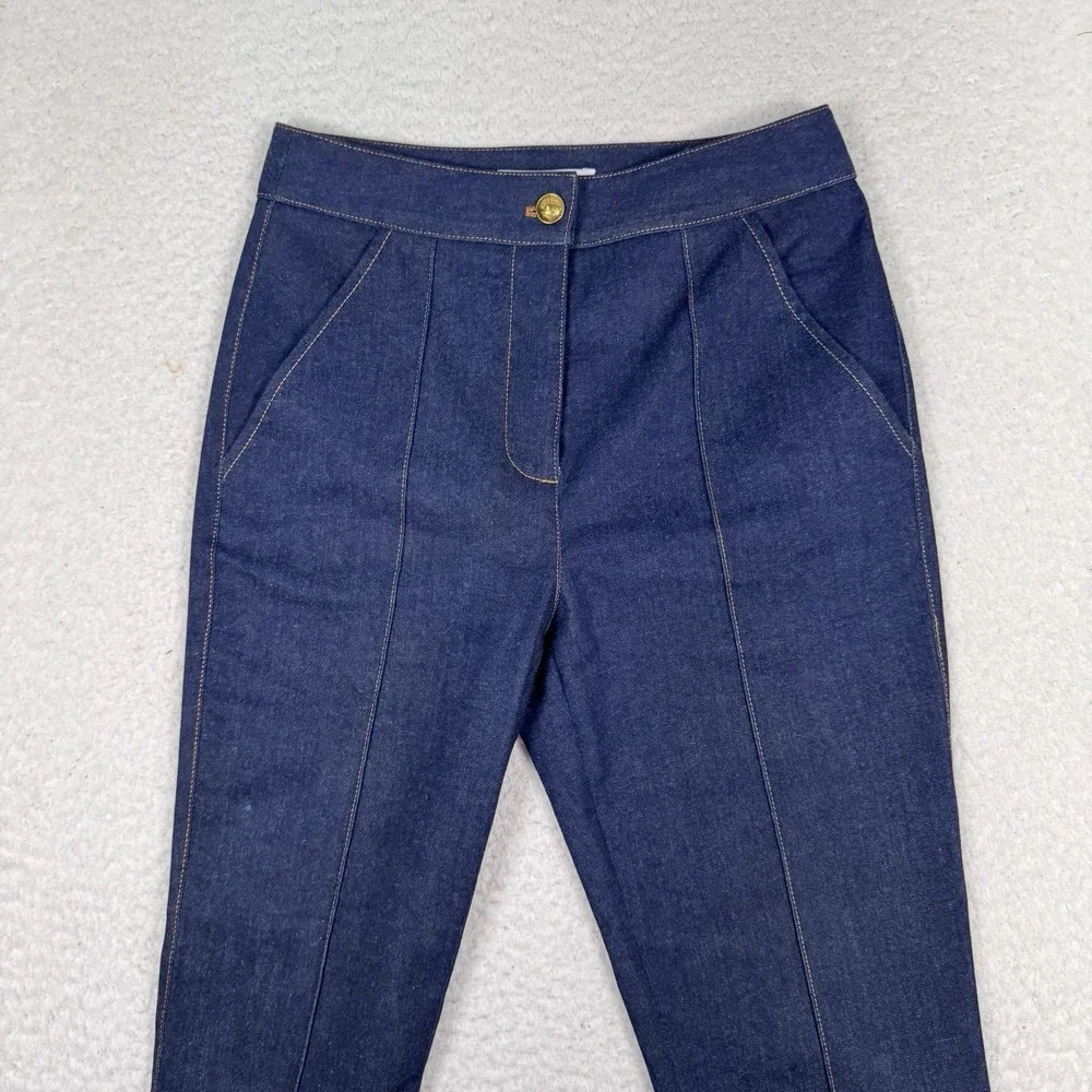 Veronica Beard Jeans Womens 2 High Rise Flare Blue Pintuck Seam Blue Gold Button